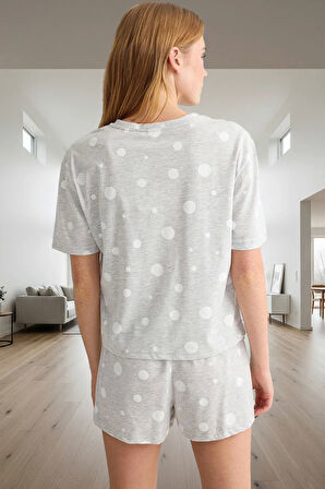 Kadın Puantiyeli Pamuk Polyester Örme Pijama Takımı Trend Tasarım Kaliteli İşçilik