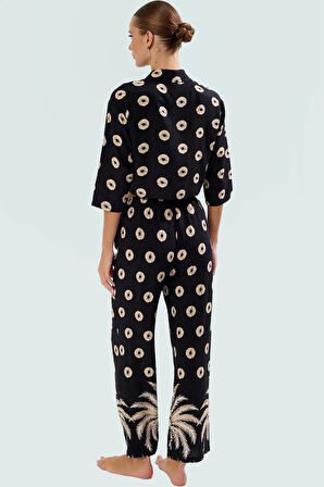 Yazlık Tropikal Desenli Viskoz Gömlek Pantolon Takım Rahat Plaj Şıklığı Profesyonel Görünüm