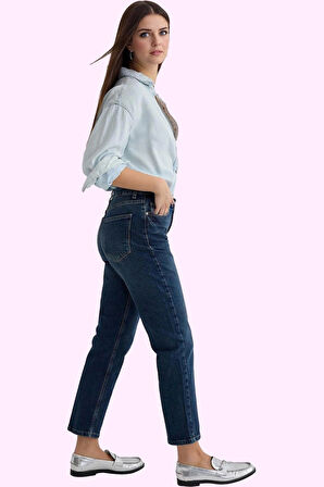Kadın Yüksek Bel Straight Jean Uzun Boy Denim Günlük Stil Hafta Sonu Yaz Aylarının Vazgeçilmezi