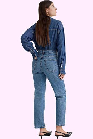 Kadın Yüksek Bel Straight Jean Uzun Boy Denim Günlük Stil Hafta Sonu Yaz Aylarının Vazgeçilmezi