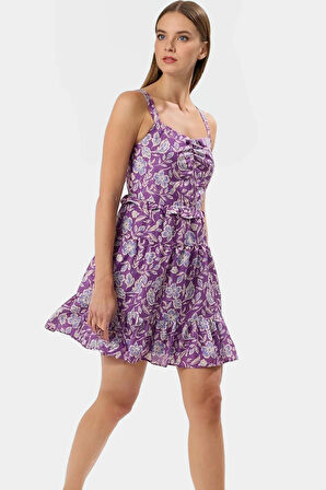 Yazlık Çiçekli A Kesim Mini Elbise  Polyester Dokuma Kumaş Seçkin Malzeme Trend Tasarım
