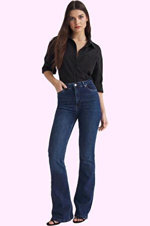 Kadın Yüksek Bel Flare Jean Günlük Stil Denim Pantolon Hafta Sonu Yaz Aylarının Vazgeçilmezi