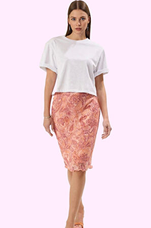 Kadın Midi Boy Örme Etek Galaksi Desenli Astarlı Yazlık Günlük Hafta Sonu Kaliteli Malzeme