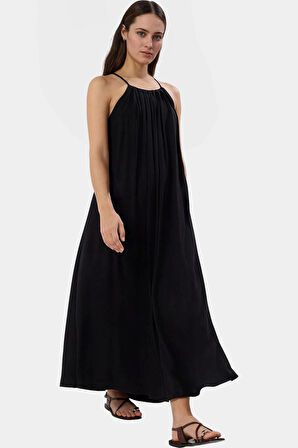 Maxi Viskoz Dokuma Elbise Geniş Kesim Kare Yaka Günlük Stil Dayanıklı Malzeme Rahat Ve Şık