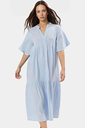 Müslin Geniş Kesim Midi Dokuma Yazlık Elbise Günlük Stil Şık Görünüm Yüksek Kalite Rahat Ve