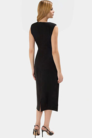 Zarif Midi Elbise Dokuma Kumaştan A line Kesim Yazlık Zarifane Tasarım Dayanıklı Malzeme