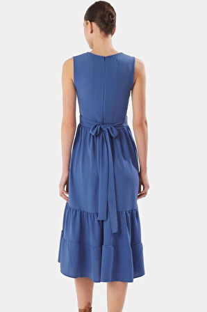 Kadın Midi Boy V Yaka Aerobin Dokuma Elbise Rahat Günlük Stil Trend Tasarım Modern