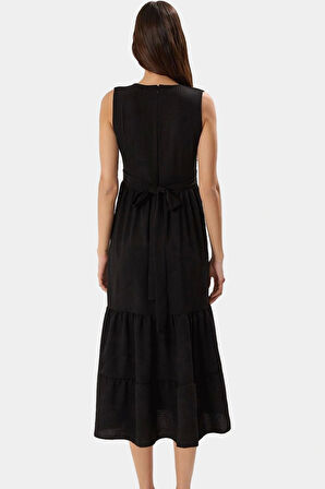 Kadın Midi Boy V Yaka Aerobin Dokuma Elbise Rahat Günlük Stil Trend Tasarım Modern