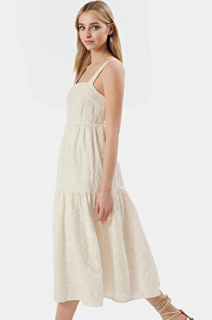 Yazlık Kadın A Line Midi Brode Elbise Pamuklu Rahat Günlük Şık Konforlu Kesim Dayanıklı Malzeme