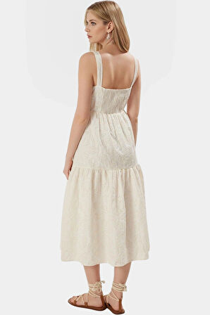 Yazlık Kadın A Line Midi Brode Elbise Pamuklu Rahat Günlük Şık Konforlu Kesim Dayanıklı Malzeme