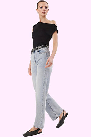 Kadın Yüksek Bel Geniş Paça Denim Jean Pantolon Pamuk Günlük Kullanım Yaz Aylarının Vazgeçilmezi