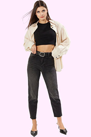 Kadın Mom Jean Geniş Paça Uzun Boy Denim Düz Desen Günlük Stil Hafta Sonu Kaliteli Malzeme