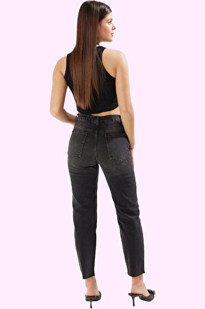 Kadın Mom Jean Geniş Paça Uzun Boy Denim Düz Desen Günlük Stil Hafta Sonu Kaliteli Malzeme