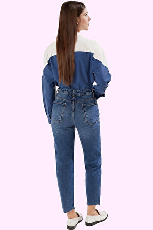 Kadın Mom Jean Geniş Paça Uzun Boy Denim Düz Desen Günlük Stil Hafta Sonu Kaliteli Malzeme