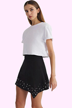 Kadın Asimetrik Mini Etek Finike Dokuma Yüksek Bel Şık Tasarım Günlük Kullanım Özel Günler