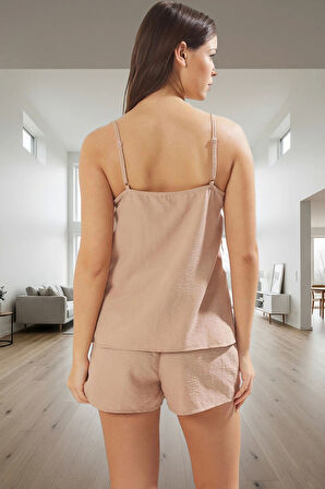 Kadın Kedi Nakışlı İnce Askılı Pijama Takımı Dayanıklı Malzeme Günlük Kullanım İçin