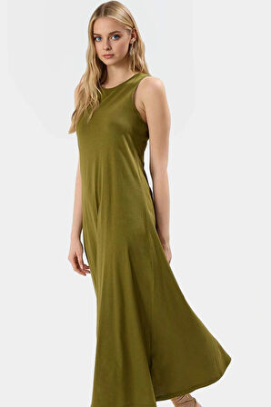 Maxi A line Örme Pamuklu Elbise Halter Yaka Günlük Casual Rahat Ve Şık Kullanım Premium Kalite