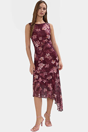 Asimetrik Midi Bodycon Elbise Örme Polyester Yazlık Günlük Dayanıklı Malzeme Premium Kalite