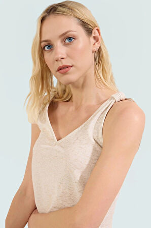 Örme Bluz Keten Görünümlü Rahat Yazlık V Yaka Ve Şık Uzun Ömürlü Kaliteli İşçilik