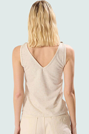 Örme Bluz Keten Görünümlü Rahat Yazlık V Yaka Ve Şık Uzun Ömürlü Kaliteli İşçilik