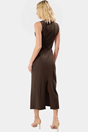 Şık Midi Boy Örme Elbise Bisiklet Yaka Yazlık Rahat Günlük Stil Modern Trend Tasarım