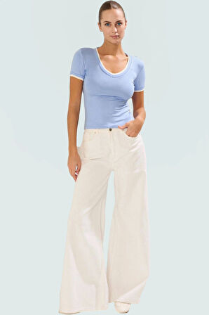 Kadın V Yaka Kısa Kollu Fitted Viskon Ribana Bluz Günlük Kullanım Konforlu Kesim Rahat Ve Şık