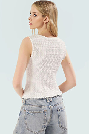 Gofre Örme Bluz V Yaka Bağcıklı Yazlık Günlük Kullanım İçin Yüksek Kalite Mükemmel Uyum