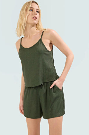 Kadın Çiçekli Örme Askılı Crop Üst Ve Şort Takım Rahat Günlük Stil Trend Tasarım