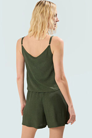 Kadın Çiçekli Örme Askılı Crop Üst Ve Şort Takım Rahat Günlük Stil Trend Tasarım