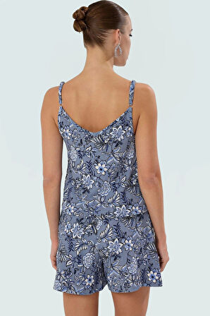 Kadın Çiçekli Örme Askılı Crop Üst Ve Şort Takım Rahat Günlük Stil Trend Tasarım