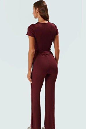 Kadın Bisiklet Yaka Kısa Kollu Örme Üst Alt Takım Yüksek Bel Pantolon Günlük Stil Mükemmel Uyum