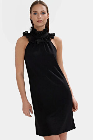 Midi Boy A Line Krep Elbise 98% Polyester 2% Elastan Özenle Seçilmiş