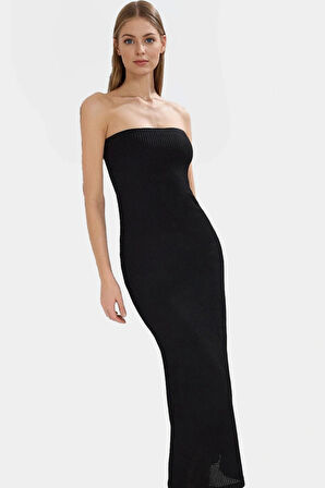 Maxi Örme Elbise Straplez Bodycon Astarl? 98% Polyester Yazlık Premium Kalite Uzun Ömürlü