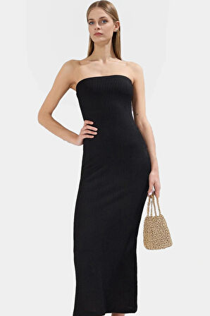 Maxi Örme Elbise Straplez Bodycon Astarl? 98% Polyester Yazlık Premium Kalite Uzun Ömürlü