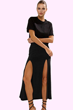 Kadın Maxi Örme Etek Yüksek Bel A line Kalıp Yazlık Günlük Hafta Sonu Yaz Aylarının Vazgeçilmezi