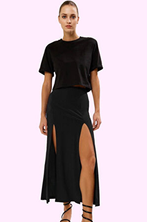 Kadın Maxi Örme Etek Yüksek Bel A line Kalıp Yazlık Günlük Hafta Sonu Yaz Aylarının Vazgeçilmezi