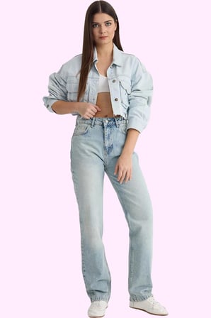 Kadın Yüksek Bel Straight Jean Boru Paça Günlük Stil Pamuk Hafta Sonu Yaz Aylarının Vazgeçilmezi