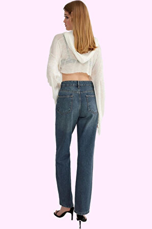 Kadın Yüksek Bel Straight Jean Boru Paça Günlük Stil Pamuk Hafta Sonu Yaz Aylarının Vazgeçilmezi