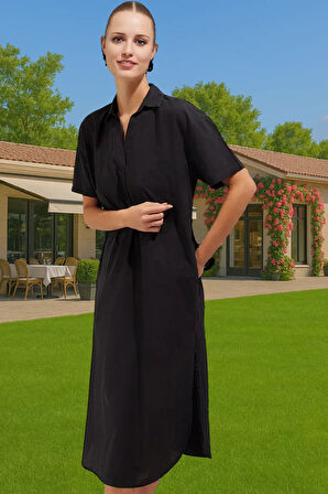 Yazlık Çiçek Desenli Midi Pamuklu Plaj Elbisesi Şık Yırtmaçlı Tasarım Özel Tasarım Trend Tasarım