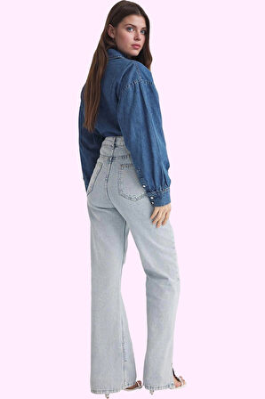 Kadın Yüksek Bel Geniş Paça Jean Pantolon Pamuk Günlük Kombinler Yaz Aylarının Vazgeçilmezi