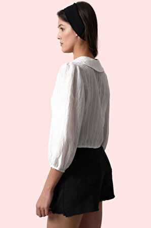 Kadın Balon Kol Uzun Kollu Bebe Yaka Gömlek Düz Desen Günlük Hafta Sonu Yaz Aylarının Vazgeçilmezi