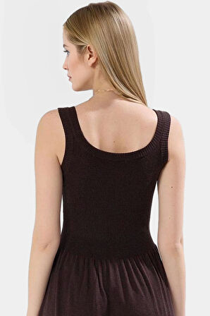 Midi Triko Elbise Viskoz Polyester Poliamid Günlük A line Havuz Yaka Uzun Ömürlü Profesyonel Görünüm