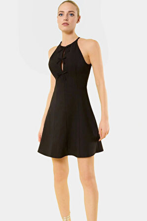 Yazlık Fiyonklu Mini Elbise Dokuma Kumaş Skater Kalıp Profesyonel Görünüm Günlük Kullanım İçin