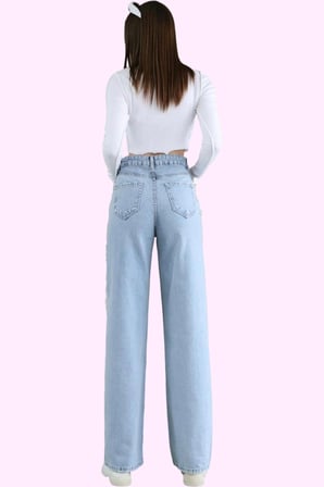Kadın Yüksek Bel Uzun Boy Straight Jean Pantolon Pamuk Günlük Stil Yaz Aylarının Vazgeçilmezi