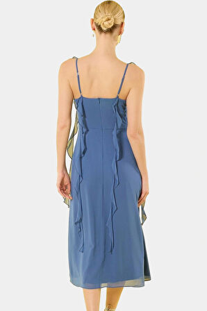 Şifon A Kesim Midi Elbise Büzgülü Kolsuz Yazlık Özenle Seçilmiş Profesyonel Görünüm