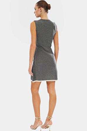 Kadın Bisiklet Yaka Triko Mini Elbise Dantelli Detay Yaz Koleksiyonu Trend Tasarım