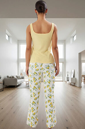 Kadın Limon Desenli Rahat Örme Pijama Takımı Trend Tasarım Şık Görünüm Mükemmel Uyum