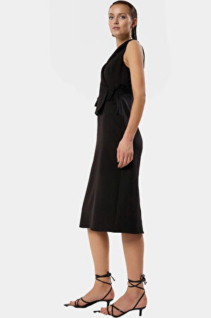 Şık A Kesim Midi Elbise Yazlık Polyester Elastan Dokuma Modern Stil Özenle Seçilmiş