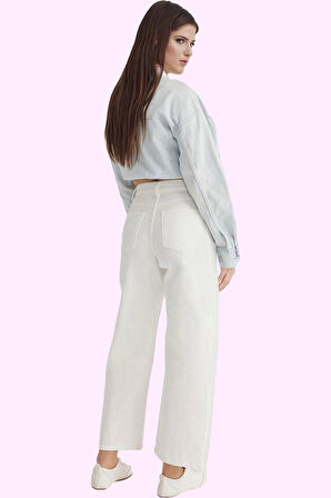 Kadın Yüksek Bel Geniş Paça Denim Pantolon Pamuk Günlük Stil Hafta Sonu Yaz Aylarının Vazgeçilmezi