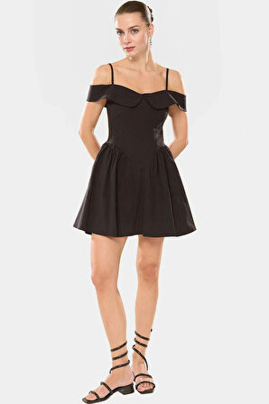 Şık Mini Elbise Belden Açılan Kalp Yaka Poliviskon Yazlık Dayanıklı Malzeme Özel Tasarım